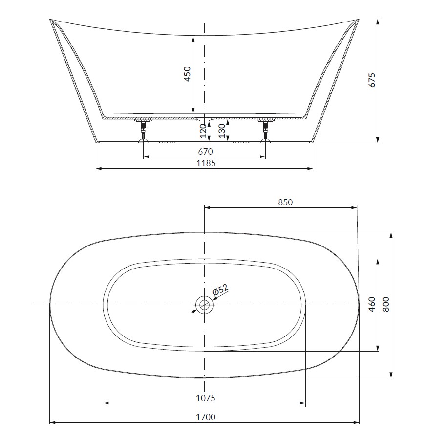 INVERTO OVAL FREESTANDING BATHTUB 170x80cm