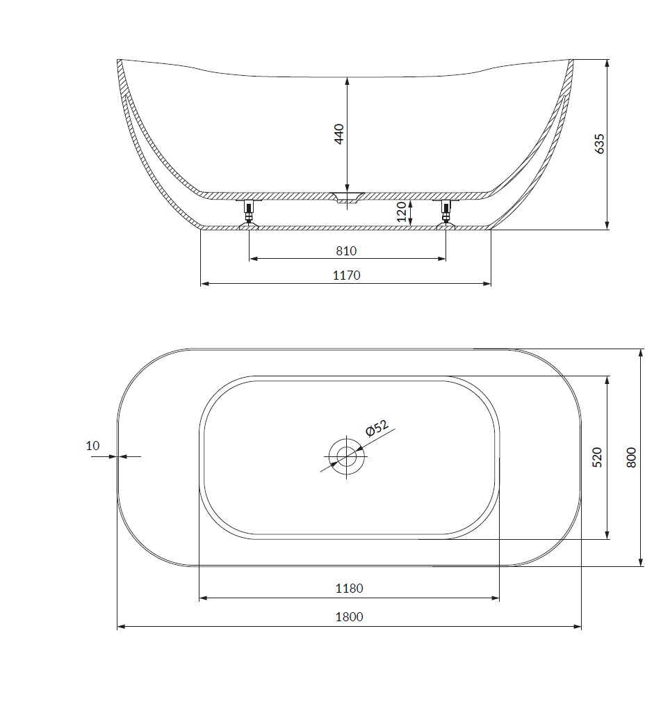 INVERTO SPA OVAL FREESTANDING BATHTUB 180x80CM